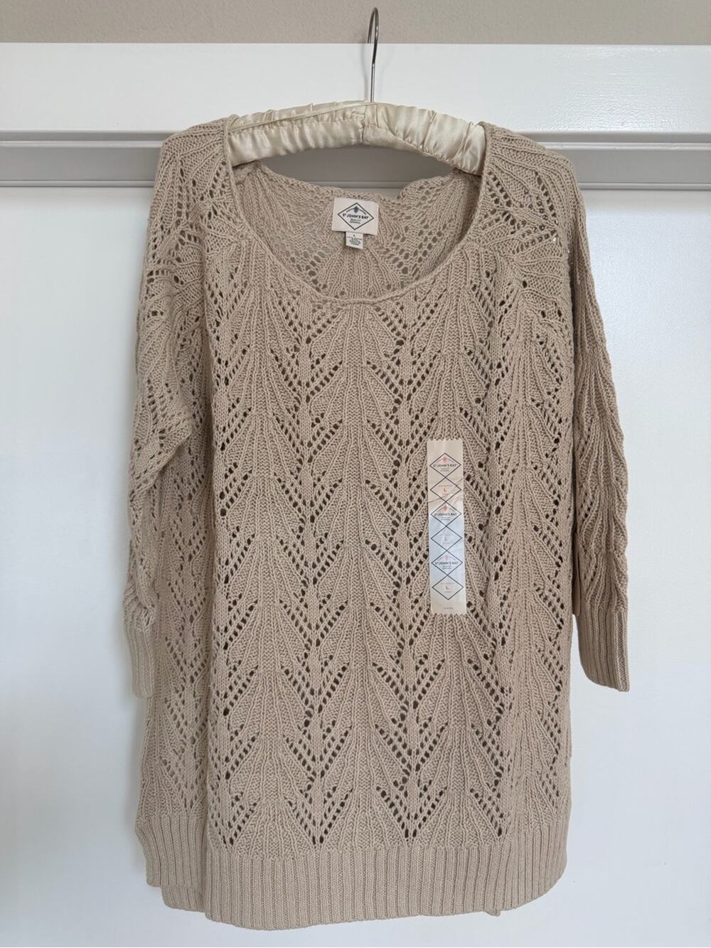 NWT St. John’s Bay Open Knit Sweater Tunic – Size Large – Beige/Cream